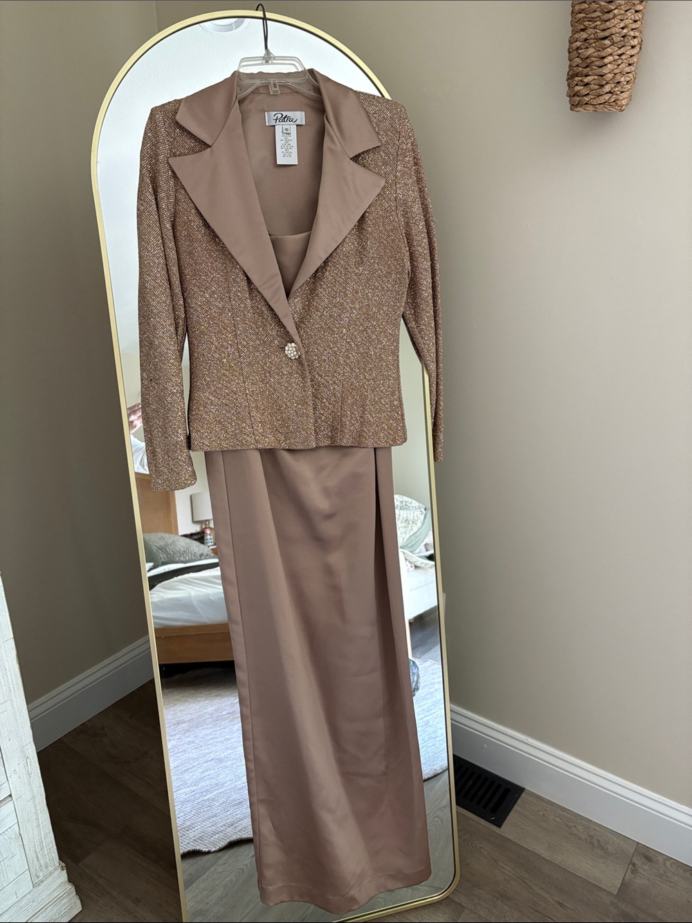 Patra Brown Maxi Skirt Suit with Jewel Button